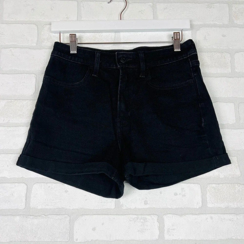 Old Navy Women's High Waisted Black Denim‎ Cuffed Jean Shorts Dark Wash Size 4